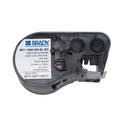 Imagen de BMP53 Brady MC1 1000 595 BL WT cinta de vinilo blanco sobre azul 25,4 mm x 7,62 m
