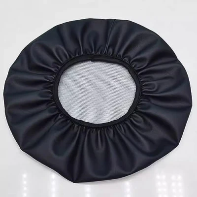 Imagen de Xpnit Fundas redondas de cuero para taburete, impermeables, elásticas, PVC, protector asiento taburete bar, silla oficina (2 unidades 34 cm, negro)