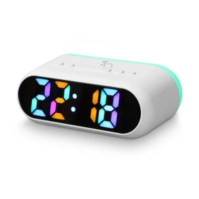 Imagen de SOBEAU despertador digital, color RGB, digital con doble alarma, repetición, luz nocturna colorida, regulable, 7 tonos de para niños y niñas, mesita noche