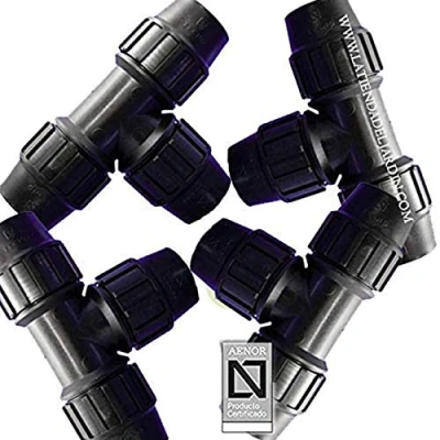 Imagen de Suinga 4 x TE IGUAL POLIETILENO 25MM. Producto con certificado AENOR utilizado en tuberías PE 25 mm 3/4 para uso fontanería, riego y obras.