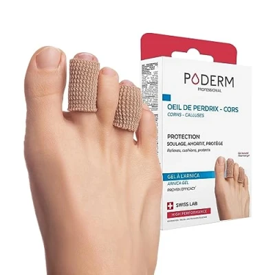 Imagen de PODERM Protector DIGITUBO CALLOS OJOS de GALLO dedos del pie Alivia los dolores 2 protectores reutilizables 7 cm Ingredientes 100% naturales Swiss Made