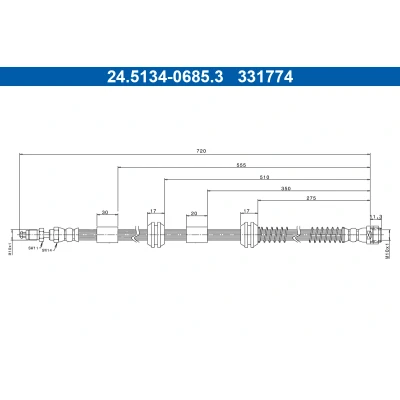 Imagen de ATE 24.5134 0685.3 Latiguillos de Freno 720mm M10x1mm VOLKSWAGEN: Touareg I