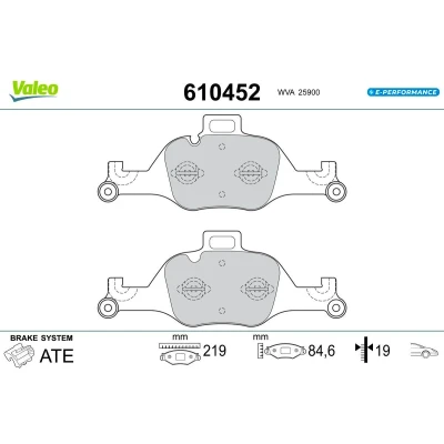 Imagen de Valeo E PERFORMANCE, Pastillas de freno, 610452, Sef 4 pastillas, Eje delantero, Totalmente equipadas con accesorios montados y no montados, Valeo, Experto en frenado desde 1923