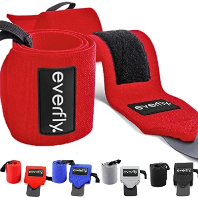 Imagen de EVERFLY Muñequeras Crossfit Gym Ajustables 1 Par Deportivas Musculación Gimnasio Calistenia Hombres y Mujeres Halterofilia Flexiones Fitness Levantamiento Pesas Tendinitis Padel Tenis (Rojo)