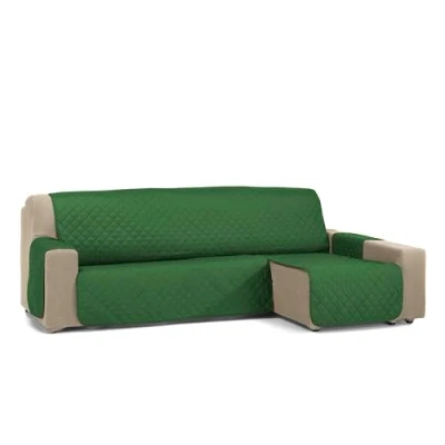 Imagen de S &amp; T Funda Sofa Chaise Longue 240 Verde Oliva Long Reversible Brazo Derecho/Izquierdo Acolchada Cubre Sofá 100% Poliéster Fabricado en España