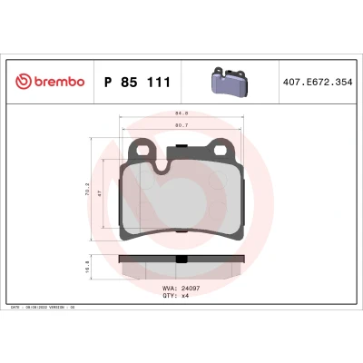 Imagen de BREMBO P 85 111 Juego de pastillas freno preparado para indicador desgaste sin accesorios VOLKSWAGEN: Touareg I