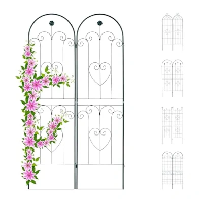 Imagen de Relaxdays Set de dos soportes para enredaderas, Enrejado metálico, Arco con flor y corazón, 180 x 50 cm, Verde oscuro