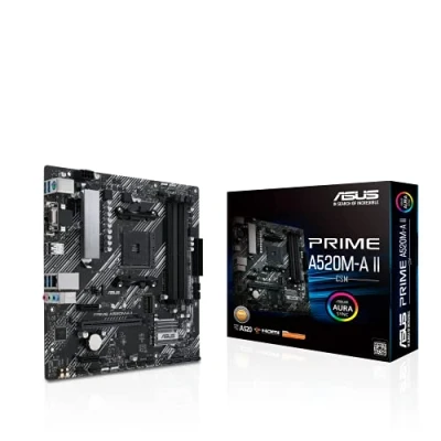 Imagen de ASUS Prime A520M a II/CSM AMD AM4 (3ª generación Ryzen) microATX Placa Base Comercial (Memoria ECC, Soporte M.2, Ethernet de 1 GB, DP/HDMI 2.1/D Sub, 4K 60 Hz, USB 3.2 Gen1Type A, ARGBheader con