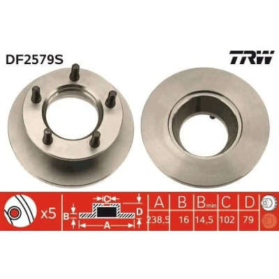 Imagen de TRW Disco de freno MERCEDES BENZ: MB 100 Bus, Furgón, Camión plataforma/Chasis 16mm 5 140mm macizo barnizado DF2579S 6314200372