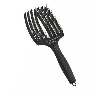 Imagen de Olivia Garden Fingerbrush Combo Large Cepillo Pelo Largo Antitirones per Cabello Seco y Desenredado Cerdas Jabalí Nylon para un Brillo Natural Fino, Medio Grueso Negro