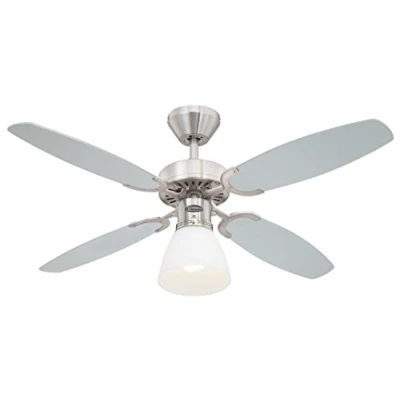 Imagen de Westinghouse Lighting Capitol Ventilador de Techo E27, 60 W, Acabado en Acero Satinado con aspas Reversibles Plata/Negro