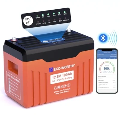 Imagen de ECO WORTHY Bateria Litio 12V 100Ah con Pantalla LED, LiFePO4 protección de Baja Temperatura BMS y MAX. 15000 ciclos, 1280Wh para Autocaravana, Placa Solar, Barco, Motor