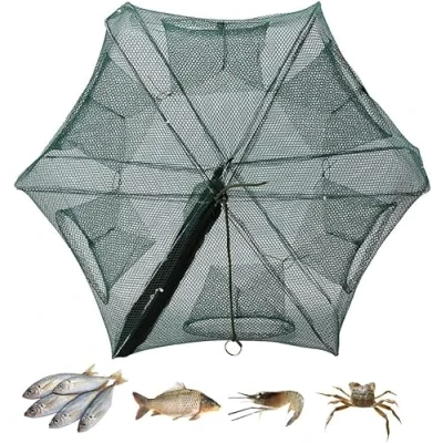 Imagen de SOONHUA Portátil Plegable 6/12 Hoyos Trampa de Aterrizaje Red Pesca Automática Jaula Inmersión Fundida Camarones Pescado Minnow Cangrejo Río Cebos Malla