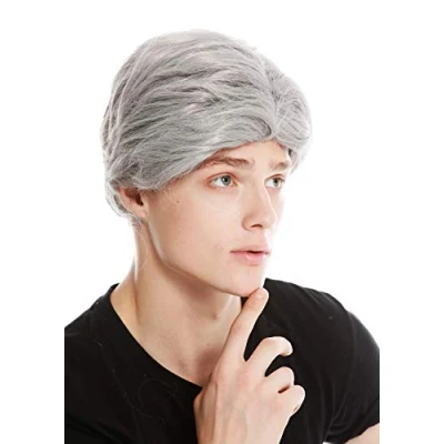 Imagen de WIG ME UP PW0174 ZA68E Peluca Hombre Corta Raya Carnaval Viejo Abuelo Gris Platino