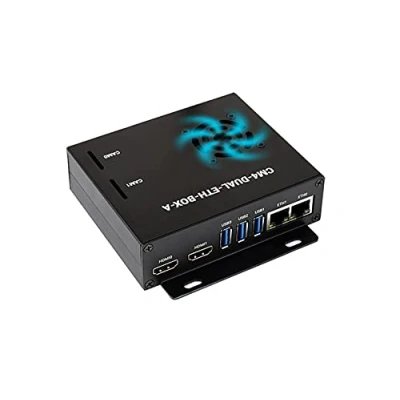Imagen de Dual Gigabit Ethernet Mini Ordenador Basada en Raspberry Pi Compute Module 4 (NO Incluida), Waveshare CM4 Base Eth Interior, Estuche de Metal, con Ventilador Refrigeración