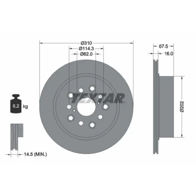 Imagen de TEXTAR PRO 92185703 Disco de freno 310 16 05/12 114,3 ventilación interna revestido sin perno sujeción rueda, buje rueda