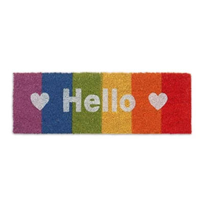 Imagen de Relaxdays Felpudo Coco, Arcoíris, Palabra Hello y Corazón, 75x25, Alfombrilla Entrada, Resistente, Exterior, Multicolor