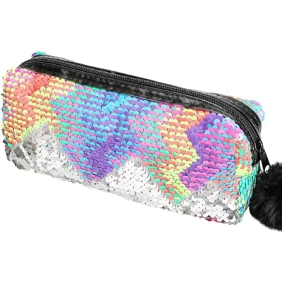 Imagen de PHOGARY Bolso Cosmético con Lentejuelas en Espiral Forma de Escamas Sirena Modernas y Reversibles (colores mezclados plata)