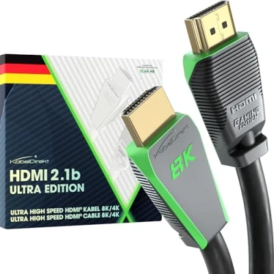 Imagen de KabelDirekt Cable HDMI 2.1 8K, edición Gamer certificada 2m (8K@60Hz, ultra High Speed/48G para 10K, 8K o rápido 144 Hz a 4K, óptimo PS5/Xbox y PC Gaming, Monitor/TV, gris)