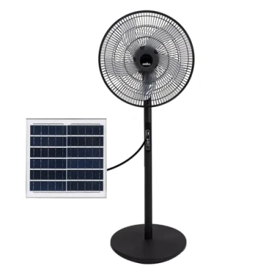 Imagen de ABRILA Ventilador de Pie Solar DC RIALTO Color Negro con cinco Aspas 3 Velocidades Ajustables Incluye un Panel Equipado Puerto USB y Mando a Distancia Cabezal 2 Funciones