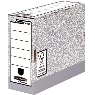 Imagen de Fellowes Bankers Box 10805 Caja de archivo definitivo automático, A4, lomo 100 mm, gris jaspeado (10 unidades)
