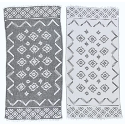 Imagen de Bersuse 100% Algodon Teotihuacan Toalla Turca Fouta de Playa y Baño Doble Capa Diseño Azteca, Oeko Tex 95 x 175 cm, Antracita
