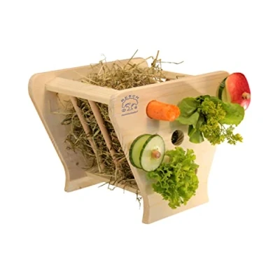 Imagen de Resch Nr42,Pesebre de madera maciza natural abeto con pared perforada y barras redondas para colgar o aperitivos,gran comedero heno accesible desde dos lados, 24x21.5x20 cm (largoxaltoxancho)