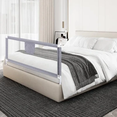 Imagen de Barrera Seguridad Cama Niños Portatil, Barandilla Anticaída con Elevación Vertical/Doble Cierre De Seguridad/Ajustable En Altura 1,8 m Gris