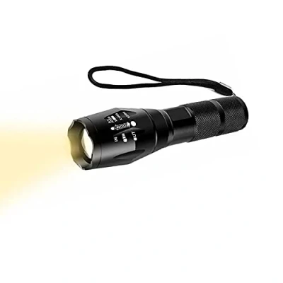 Imagen de Linterna de Luz Amarilla, WESLITE LED con Blanca Cálida Penetración Fuerte y Zoom 1 Modo 3500K 3700K Amarilla Clara para Visión Nocturna, Camping, Lectura (Luz Cálida)