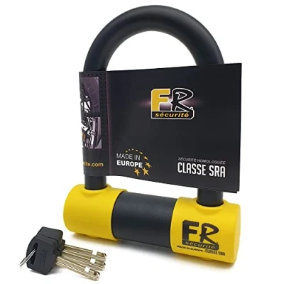 Imagen de FR SECURITE FR85120 Candado Moto U Alta Seguridad Homologado SRA, Horquilla ø18 Acero Endurecido Doble Bloqueo Antirayones, Cerradura Antiganzúa, lock Antirrobo 85x120mm para Motocicleta, Scooter