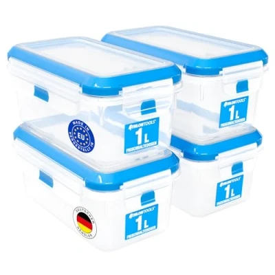Imagen de ATHLON TOOLS juego de 4 recipientes herméticos 1 L, 100 % y a prueba fugas, 40 grados, para todos los alimentos, sin BPA, frigorífico (1 4)