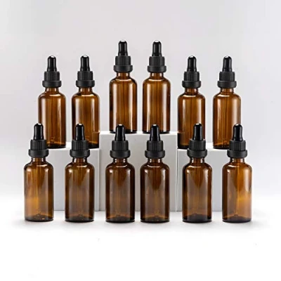 Imagen de YIZHAO Ambar Frasco Cuentagotas Cristal 50ml, con Goteros Cristal, para Aceite Esencial, Laboratorio, Aromaterapia, Fragancia, Masaje, Cosméticos, Viajes 12Pcs