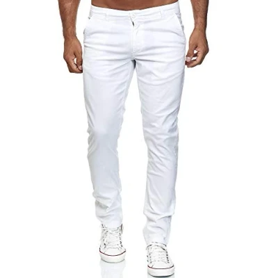 Imagen de Elara Pantalón Chino Hombre Regular Slim Fit Elástico Chunkyrayan Blanco MEL009 Weiß 38/34