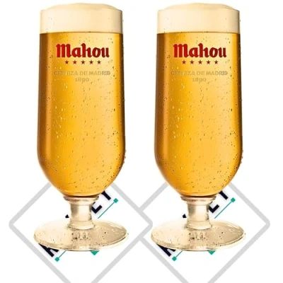 Imagen de Roxley Mahou Pint Lager vasos de cerveza (2 56 cl), también viene con alfombrillas marca