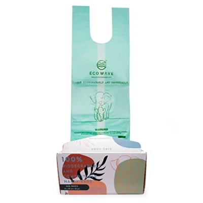 Imagen de ECO WAVE bolsas de pañales 100% biodegradables y compostables, 200 sin fragancia, certificado EN 13432