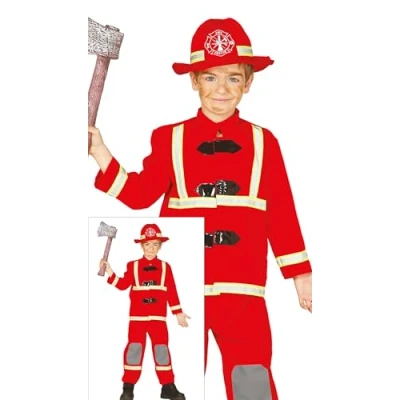 Imagen de FIESTAS GUIRCA Disfraz de Bombero Infantil (3 4 años) Chaqueta, Gorro y Pantalón para Niños Disfraces Bomberos Fiestas, Carnaval Halloween Ideal Chicos Rojo