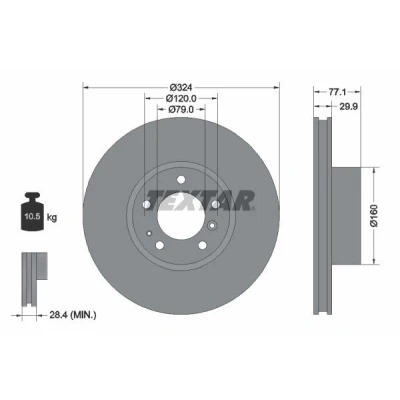 Imagen de TEXTAR 92058300 Disco de freno 324 29,9 05/07 120 ventilación interna sin perno sujeción rueda, buje rueda BMW: 5 Berlina, Touring, 7