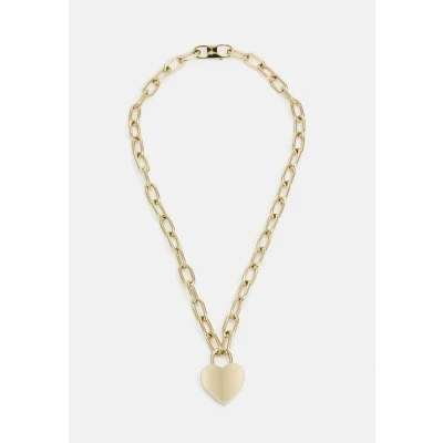 Imagen de Fossil Collar con colgante de corazón para mujer Harlow acero inoxidable en tono dorado textura lineal, JF04656710