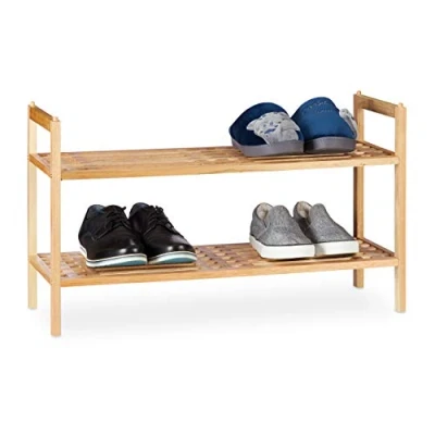 Imagen de Relaxdays Mueble Apilable, Zapatero con 2 Baldas, Madera de Nogal, 6 Pares Zapatos, 41 x 69 27 cm, Natural, 1 Unidad