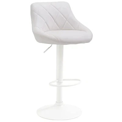Imagen de Taburete De Bar Lazio Tapizado En Simil Cuero &amp; con Base Metal I Silla Alta Regulable Altura Giratorio, Color:Blanco, Color del Marco:Blanco