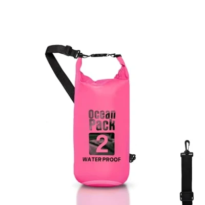 Imagen de Cable Technologies Dry Bag, Bolsa Mochila Impermeable Waterproof, Cierre de Rollo y Bandolera, Funda para Mar Barco Pesca Rafting Playa Deportes Acuáticos, Rosa, (2 L)