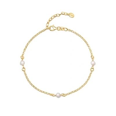 Imagen de Amberta Tobillera de Bolitas para Mujer en Plata Ley 925 con Perlas Agua Dulce: Pulsera Chapada Oro Caden Perla 4 5mm 25 cm