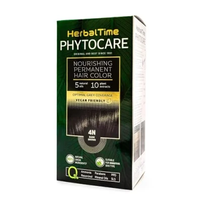 Imagen de Herbal Time Phytocare Tinte Permanente Sin Amoniaco, Parabenos Natural Pelo Profesional Kit de Nutre y Protege Tu Cabello Color Marrón Oscuro 4N