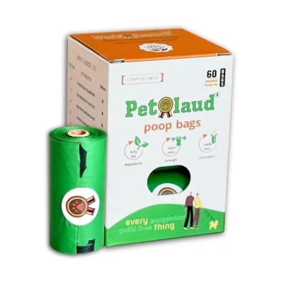 Imagen de Pet Laud Bolsas Compostables Para Excrementos De Perros Certificadas, (60 9x13 Pulgadas) Base Plantas, Biodegradables, Ultra grues, Prueba Fugas, Sin Perfume