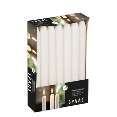 Imagen de Spaas 14 Velas cónicas de Cena 21/220 mm, ± 8 Horas, sin Perfume, Color Blanco, Cera parafina, D 21 mm x H