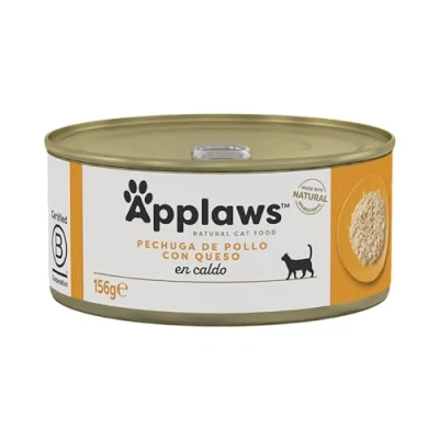 Imagen de Applaws Comida Húmeda Natural 100% Pollo con Queso en Caldo para Gatos Adultos Pack Contiene 24 latas de 156g