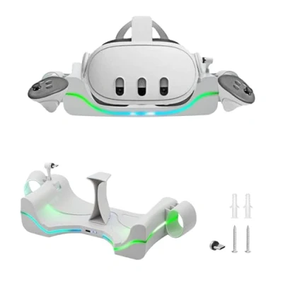 Imagen de Mcbazel Base de Carga Montaje en Pared para Auriculares VR Quest 3 con Luz Respiración 7 Colores, Estación Magnética Rápida únicamente Blanco