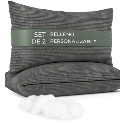 Imagen de Cojines Sofa con Relleno Incluido, 2 Unidades, para y Cama, Decoracion Hogar, Funda de Almohada, Fundas torciopelo Acanalado Moderno, Cojin 40x70 Gris obscuro