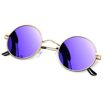 Imagen de KANSATAL Gafas de Sol Redondas Moradas Espejo Mujer y Hombre Polarizadas Vintage Retro Pequeñas Óculos Purple Round Circulo Lentes En Montura Doradas