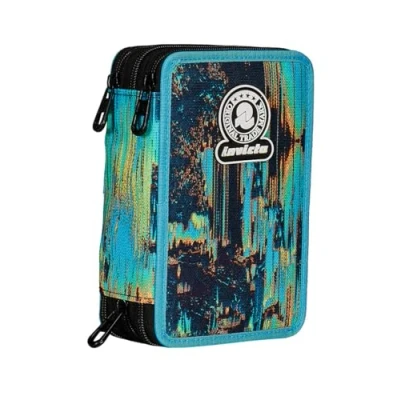 Imagen de Invicta Estuche Escolar con 3 Cremalleras Fantasy, Azul y Negro, Triple Compartimento bolígrafos, lápices rotuladores, Accesorios Escolares, Escuela
